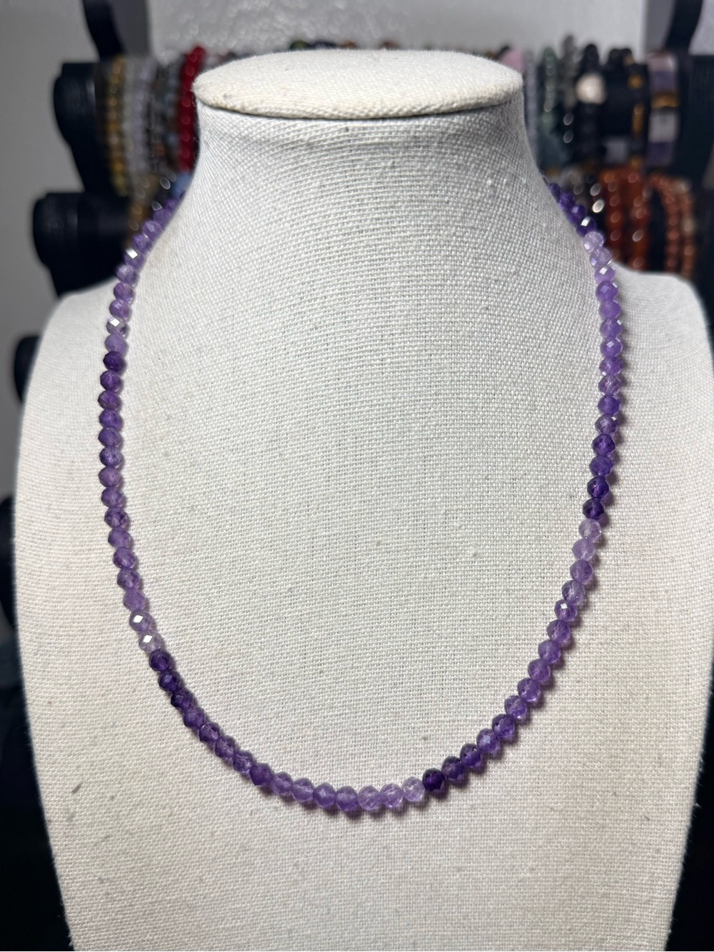 4mm Faceted Amethyst Gemstone Necklace 17”